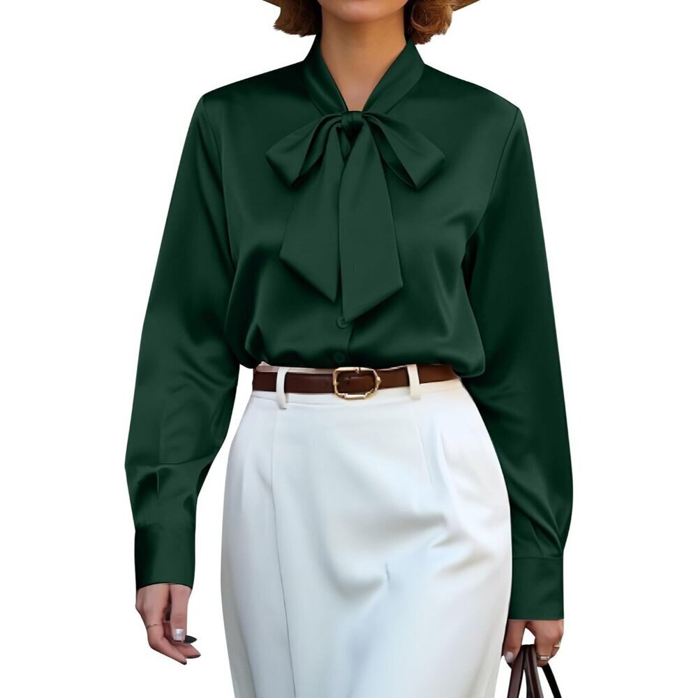 Women's Satin Button Down Shirt Long Sleeve Elegant Blouse Casual Business